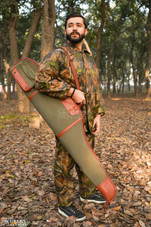 Green and Brown canvas leather rifle case with exterior pocket