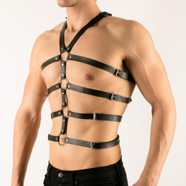mens leather harness with multiple O-rings, leather harness mens leather harness with multiple O-rings, leather harness