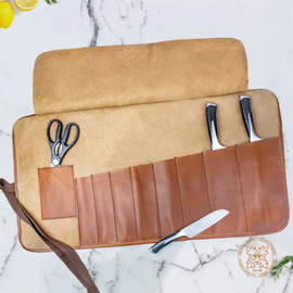 Classic Brown Knife Roll, Leather Tool Bag Classic Brown Knife Roll, Leather Tool Bag