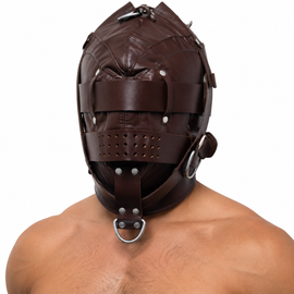 leather bondage hood, leather bdsm hood, leather bondage mask, leather hood