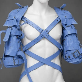 sky blue leather crawler harness, sky blue cowhide leather harnsky blue leather crawler harness, sky blue cowhide leather harness, full body leather harness, adjustable leather crawler harness, sky blue pet play harnessess, full body leather harness, adjustable leather crawler harness, sky blue pet play harness, leather pet crawler harness, leather harness