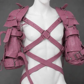 pink leather crawler harness, pink cowhide leather harness, full body leather harness, adjustable leather crawler harness, pink pet play harness