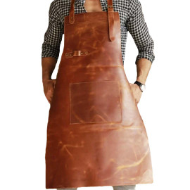 A model wearing a Butcher Leather Apron A model wearing a Butcher Leather Apron