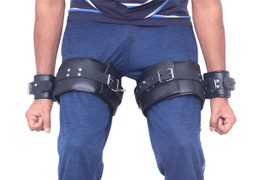 Wrist to Thigh Leather Handcuffs- Main Image Wrist to Thigh Leather Handcuffs- Main Image