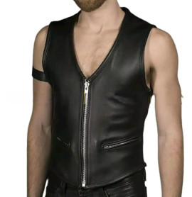 V neck leather vest