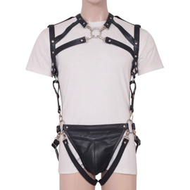 Mens BDSM Harness - Leather Harness Front view Mens BDSM Harness - Leather Harness Front view