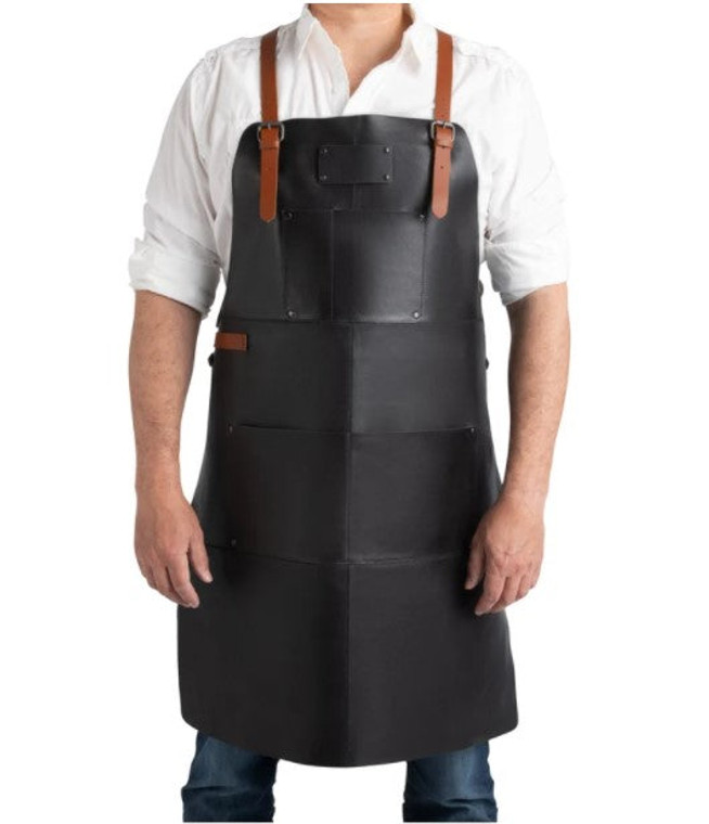 Leather Butcher Apron, Leather Apron, Image of black leather apron, leather apron, black leather apron with brown leather straps