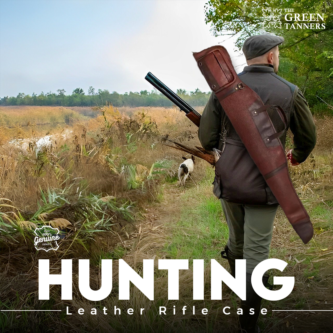 brown leather rifle case with exterior pocket