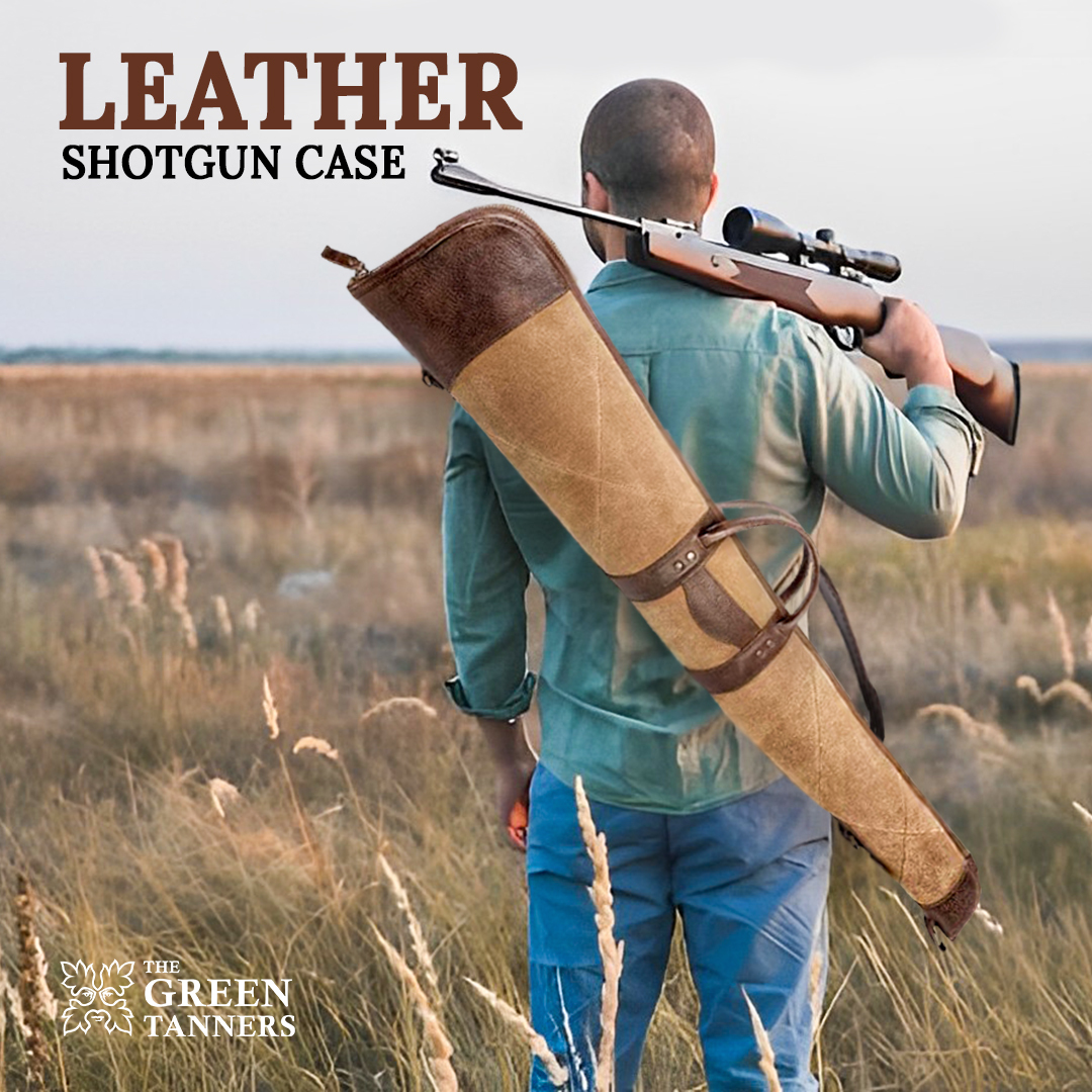 Tan and Brown Waxed Canvas Leather Shotgun Case, Canvas Leather Rifle Case