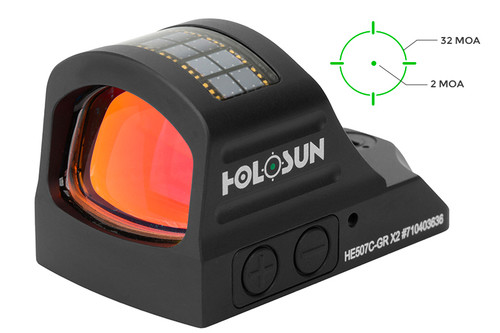 Holosun HE507C-GR X2 Green Dot Optic - 32MOA Ring & 2MOA Dot - Black - Solar