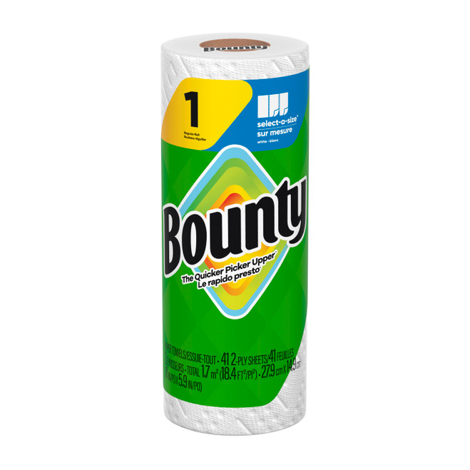 Bounty Select a Size Regular Roll in individually wrapped packaging. Bounty Select a Size Regular Roll in individually wrapped packaging.