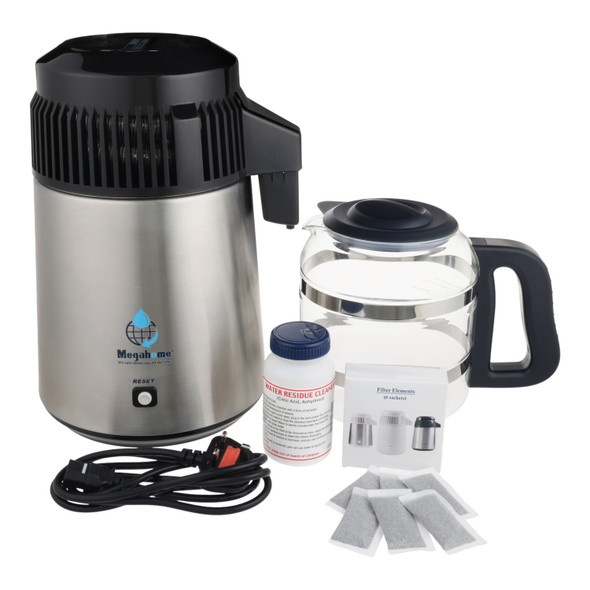 Stainless Steel Water Distiller with Glass Carafe and Porcelain nozzle insert