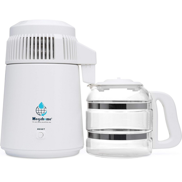 White Baked Enamel Steel Water Distiller  with Glass Carafe and Porcelain insert