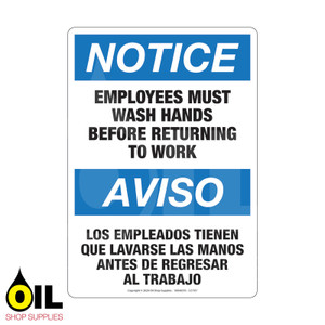 Employees must wash hands before returning to work - NOTICE - Vertical Safety Sign Employees must wash hands before returning to work - NOTICE - Vertical Safety Sign