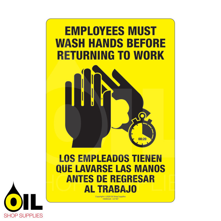 Employees Must Wash Hands Eng/Spa - Vertical Yellow Safety Sign