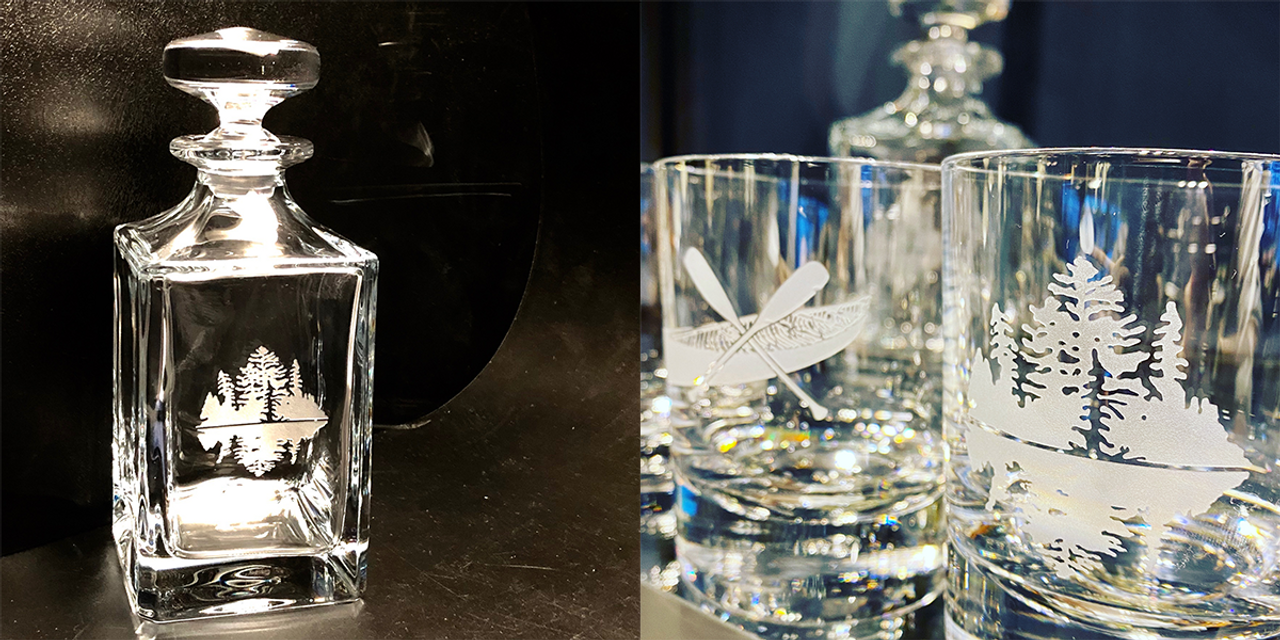 BUFFALO etched Dartington Exmoor Crystal Bar Glasses - Abino Mills