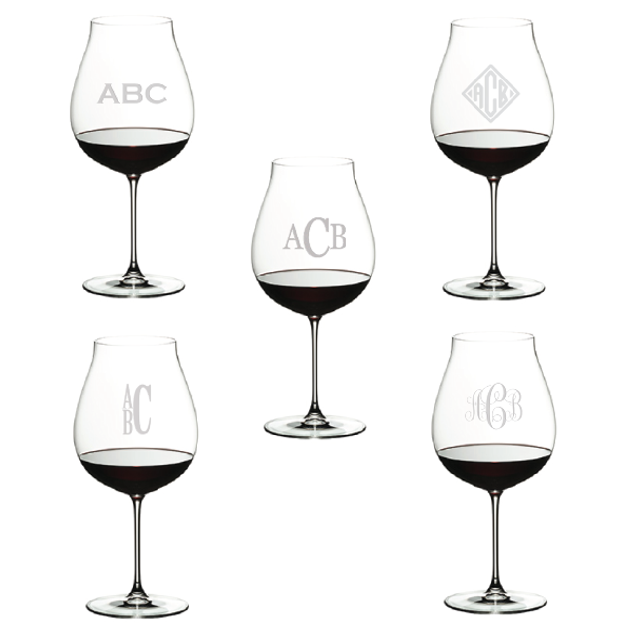 Monogrammed Pinot Noir Glasses, pair