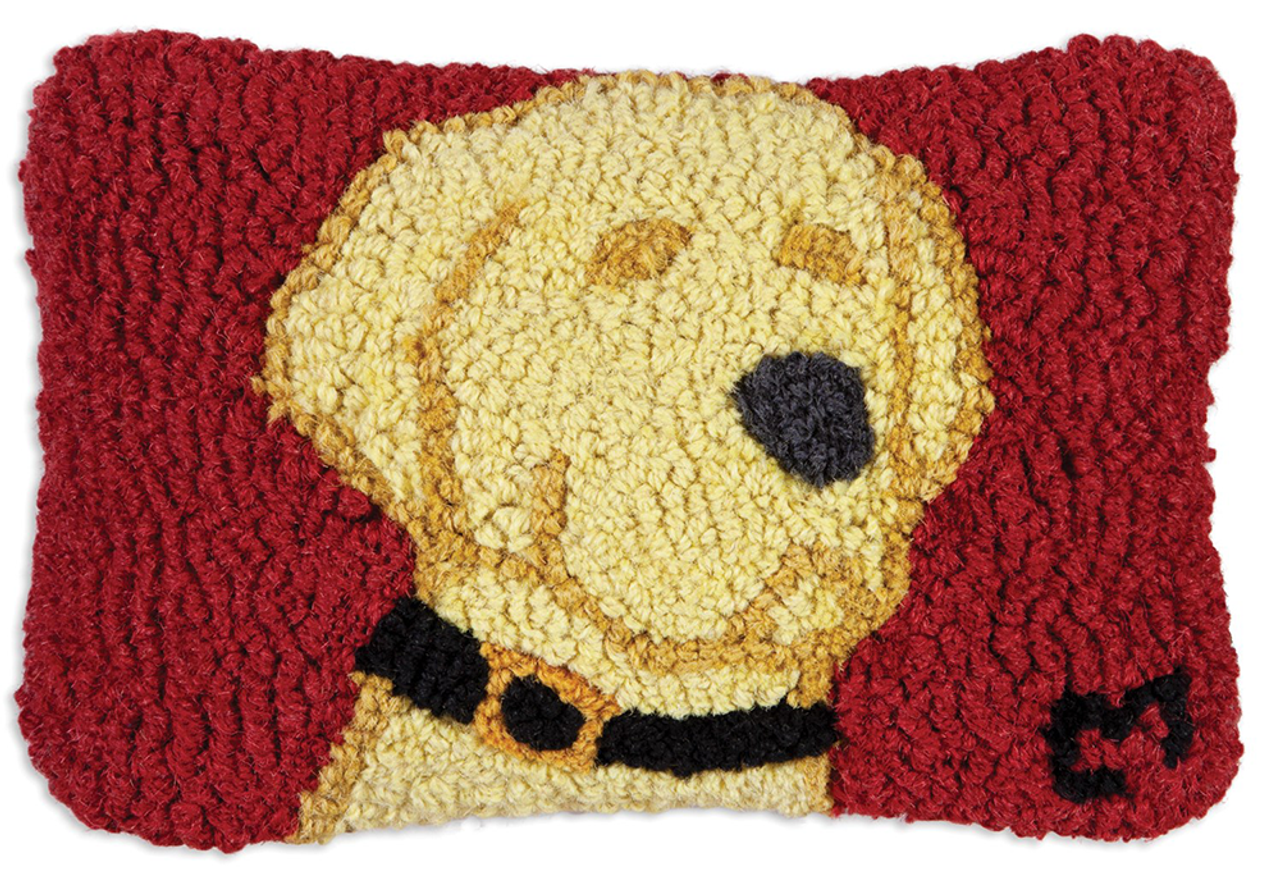 Yellow and black lab hooked wool pillow.