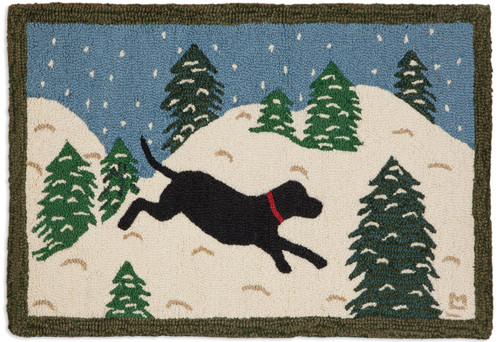 Snow Black Dog- Hooked Wool Rug