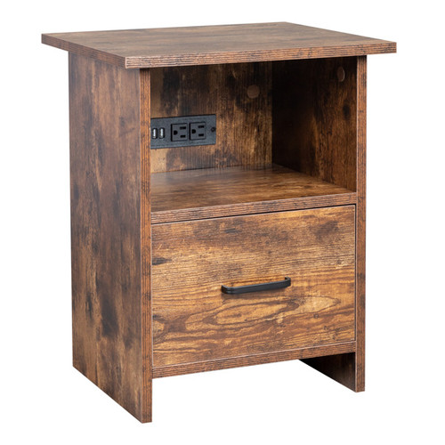 Vintage Wood Grain Color Chipboard With Triamine Can Be Pasted On The Upper And Lower Layers Of Universal Trackless Single Drawbar With 1.5M Long Power Cord USB Socket Bedside Cabinet Vintage Wood Grain Color Chipboard With Triamine Can Be Pasted On The Upper And Lower Layers Of Universal Trackless Single Drawbar With 1.5M Long Power Cord USB Socket Bedside Cabinet