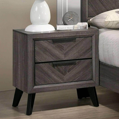 Contemporary Gray Color 1pc Nightstand Bedroom Furniture Solid wood Chevron Pattern 2-Drawers bedside Table Replicated Wood Grain Contemporary Gray Color 1pc Nightstand Bedroom Furniture Solid wood Chevron Pattern 2-Drawers bedside Table Replicated Wood Grain