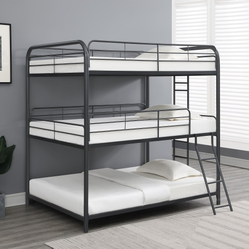 Furniture Triple Bunk Bed, FULL/FULL/FULL, black Furniture Triple Bunk Bed, FULL/FULL/FULL, black