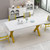 70.87"Modern Square Dining Table with Printed White Marble Table Top+Gold X-Shape Table Leg