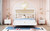 Full Size Princess Carriage Bed with Canopy, Wood Platform Car Bed with 3D Carving Pattern, White+Pink+Gold