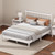 King Size Wood Platform Bed with Gourd Shaped Headboard,Antique White King Size Wood Platform Bed with Gourd Shaped Headboard,Antique White