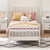 Twin Size Wood Platform Bed with Gourd Shaped Headboard and Footboard, White Twin Size Wood Platform Bed with Gourd Shaped Headboard and Footboard, White