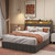 Queen Size Bed Frame with LED, 4 Under-bed Portable Storage Drawers, Wings Headboard Design, Dark Grey Queen Size Bed Frame with LED, 4 Under-bed Portable Storage Drawers, Wings Headboard Design, Dark Grey