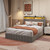 Queen Size Bed Frame with LED, 4 Under-bed Portable Storage Drawers, Wings Headboard Design, Light Grey Queen Size Bed Frame with LED, 4 Under-bed Portable Storage Drawers, Wings Headboard Design, Light Grey