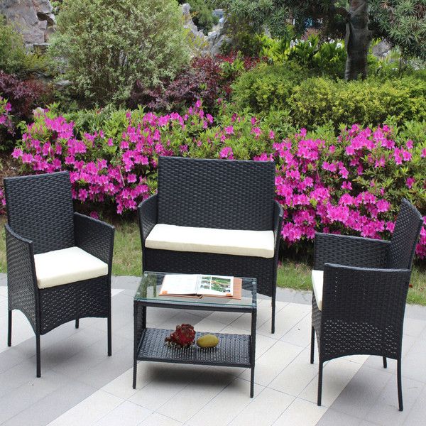 4 PC Rattan Patio Furniture Set Outdoor Patio Cushioned Seat Wicker Sofa (Beige Cushion) 4 PC Rattan Patio Furniture Set Outdoor Patio Cushioned Seat Wicker Sofa (Beige Cushion)