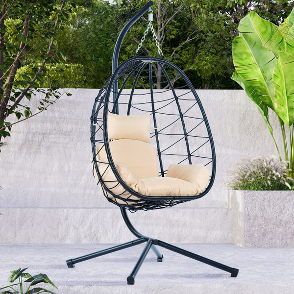 Egg Chair with Stand Outdoor Swing (Beige) Egg Chair with Stand Outdoor Swing (Beige)