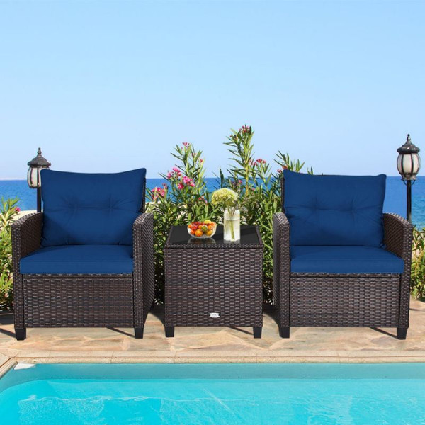 3 Piece Rattan Patio Furniture Set with Washable Cushion 3 Piece Rattan Patio Furniture Set with Washable Cushion