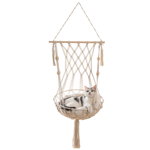MewooFun Cat Hammock Macrame Hanging Swing Cat Bed Basket with Cotton Mat Indoor MewooFun Cat Hammock Macrame Hanging Swing Cat Bed Basket with Cotton Mat Indoor