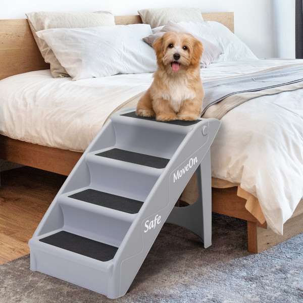 Foldable Pet Ladder, Dog Stairs with 4 Nonslip Steps, Dog Cat Ramp for High Bed Chair Car Sofa, Modern Gray Foldable Pet Ladder, Dog Stairs with 4 Nonslip Steps, Dog Cat Ramp for High Bed Chair Car Sofa, Modern Gray