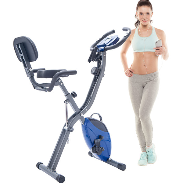 Folding Exercise Bike, Fitness Upright and Recumbent X-Bike with 10-Level Adjustable Resistance, Arm Bands and Backrest Folding Exercise Bike, Fitness Upright and Recumbent X-Bike with 10-Level Adjustable Resistance, Arm Bands and Backrest