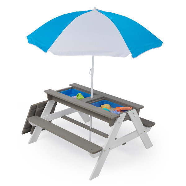 3-in-1 Kids Outdoor Wooden Picnic Table With Umbrella, Convertible Sand & Wate, Gray ASTM & CPSIA CERTIFICATION 3-in-1 Kids Outdoor Wooden Picnic Table With Umbrella, Convertible Sand & Wate, Gray ASTM & CPSIA CERTIFICATION