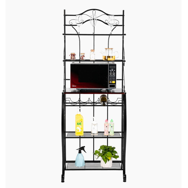 5-Tier Metal Kitchen Bakers Rack ;  Microwave Storage Rack Oven Stand with Wine Storage Organizer Workstation Black (25" x 16" x 68") 5-Tier Metal Kitchen Bakers Rack ;  Microwave Storage Rack Oven Stand with Wine Storage Organizer Workstation Black (25" x 16" x 68")
