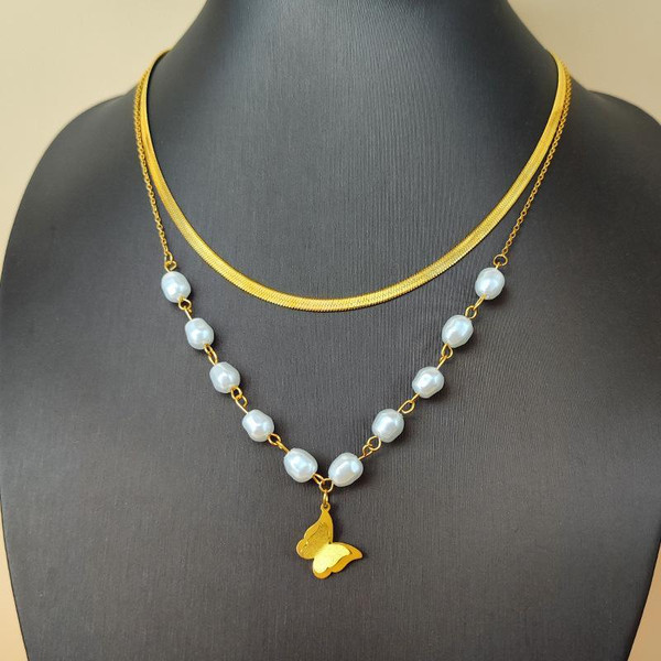 2023 new ins cold wind double layered stacked pearl necklace female hip hop niche design butterfly collarbone chain 2023 new ins cold wind double layered stacked pearl necklace female hip hop niche design butterfly collarbone chain