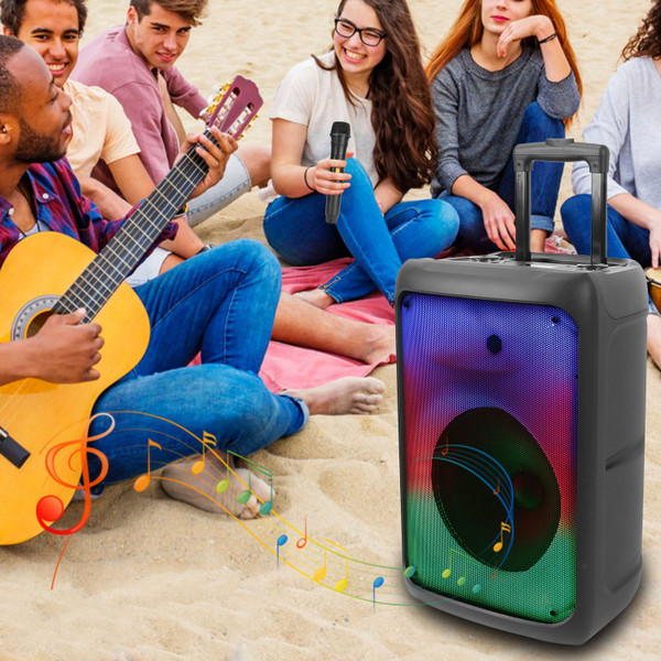 Portable Wireless Party Speaker Party Speaker with with 5 Colorful Lighting Modes TWS FM USB MMC Slot Aux In Recording Mic Priority Trolley Handle 2 Wheels Remote Control Portable Wireless Party Speaker Party Speaker with with 5 Colorful Lighting Modes TWS FM USB MMC Slot Aux In Recording Mic Priority Trolley Handle 2 Wheels Remote Control