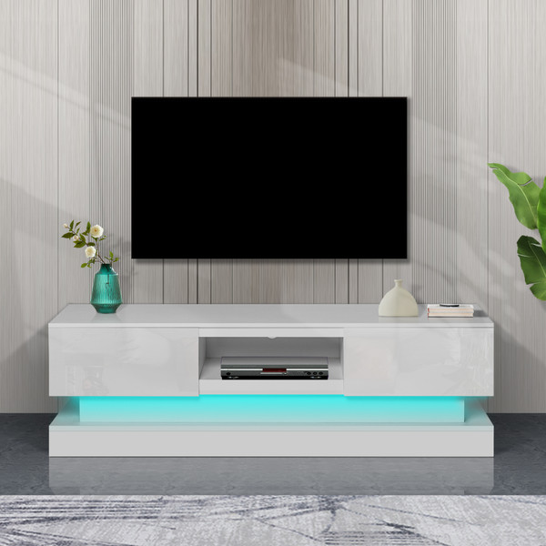 51.18inch WHITE morden TV Stand with LED Lights,high glossy front TV Cabinet,can be assembled in Lounge Room, Living Room or Bedroom,color:WHITE 51.18inch WHITE morden TV Stand with LED Lights,high glossy front TV Cabinet,can be assembled in Lounge Room, Living Room or Bedroom,color:WHITE