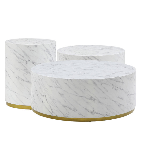 Set of 3 White Marble Pattern Round Coffee Table side Table End Table Set for Living Room Fully Assembled Set of 3 White Marble Pattern Round Coffee Table side Table End Table Set for Living Room Fully Assembled