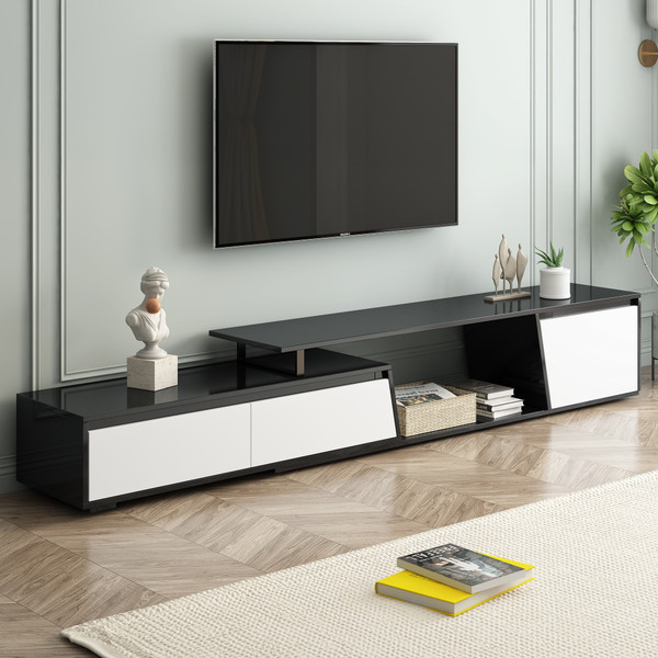 U-Can Modern, Minimalist Rectangle Extendable TV Stand, TV Cabinet with 2 Drawers and 1 Cabinet for Living Room, Up to 100'' U-Can Modern, Minimalist Rectangle Extendable TV Stand, TV Cabinet with 2 Drawers and 1 Cabinet for Living Room, Up to 100''