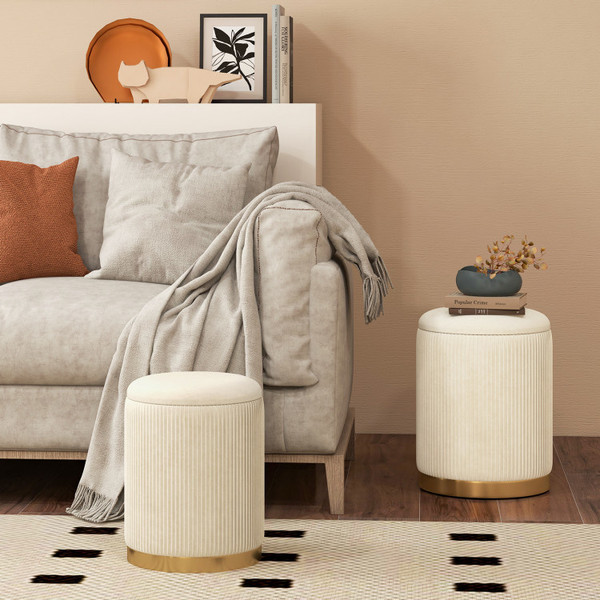 Velvet/Linen Fabric Storage Ottoman Set of 2 Velvet/Linen Fabric Storage Ottoman Set of 2