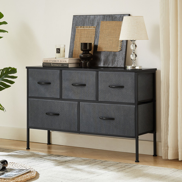 Dresser for Bedroom with 5 Drawers, Wide Chest of Drawers, Fabric Dresser, Storage Organizer Unit with Fabric Bins for Closet, Living Room, Hallway, Nursery, Dark Grey Dresser for Bedroom with 5 Drawers, Wide Chest of Drawers, Fabric Dresser, Storage Organizer Unit with Fabric Bins for Closet, Living Room, Hallway, Nursery, Dark Grey