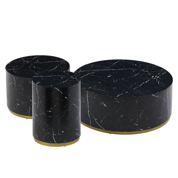Set of 3 Black Marble Pattern Round Coffee Table side Table End Table Set for Living Room Fully Assembled Set of 3 Black Marble Pattern Round Coffee Table side Table End Table Set for Living Room Fully Assembled