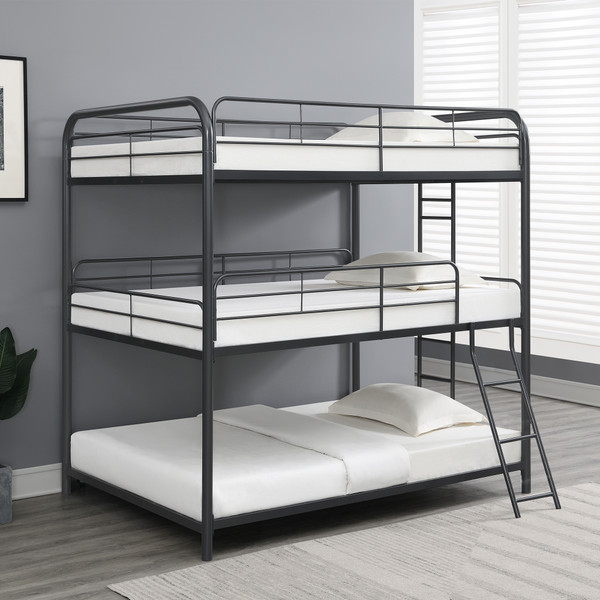 Furniture Triple Bunk Bed, FULL/FULL/FULL, black Furniture Triple Bunk Bed, FULL/FULL/FULL, black