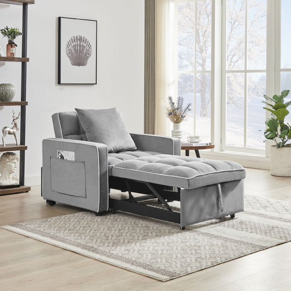 Three-in-one sofa bed chair folding sofa bed adjustable back into a sofa recliner single bed adult modern chair bed berth Grey Three-in-one sofa bed chair folding sofa bed adjustable back into a sofa recliner single bed adult modern chair bed berth Grey